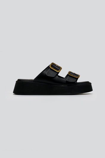 Σανδάλια flatforms δερμάτινα με τοκάδες Ragazza 01236 - Μαύρο - thefashionproject.gr - RAGAZZA