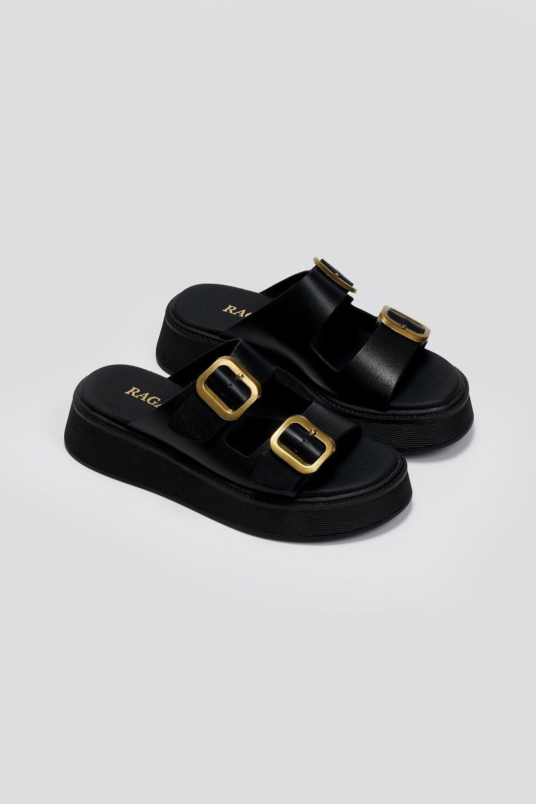 Σανδάλια flatforms δερμάτινα με τοκάδες Ragazza 01236 - Μαύρο - thefashionproject.gr - RAGAZZA