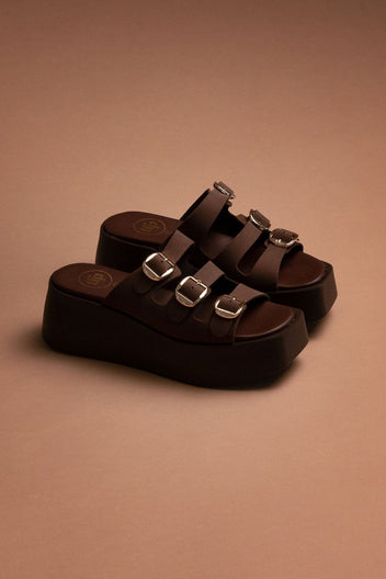 Σανδάλια flatforms δερμάτινα με τοκάδες Tfp - Καφέ - thefashionproject.gr - TFP
