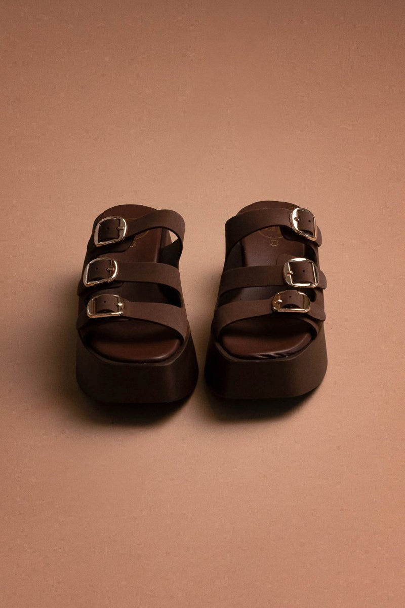 Σανδάλια flatforms δερμάτινα με τοκάδες Tfp - Καφέ - thefashionproject.gr - TFP