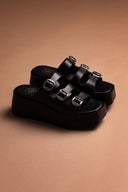 Σανδάλια flatforms δερμάτινα με τοκάδες Tfp - Μαύρο - thefashionproject.gr - TFP