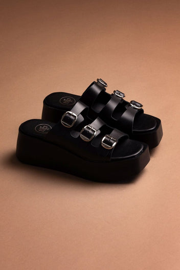 Σανδάλια flatforms δερμάτινα με τοκάδες Tfp - Μαύρο - thefashionproject.gr - TFP