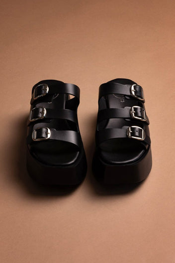 Σανδάλια flatforms δερμάτινα με τοκάδες Tfp - Μαύρο - thefashionproject.gr - TFP