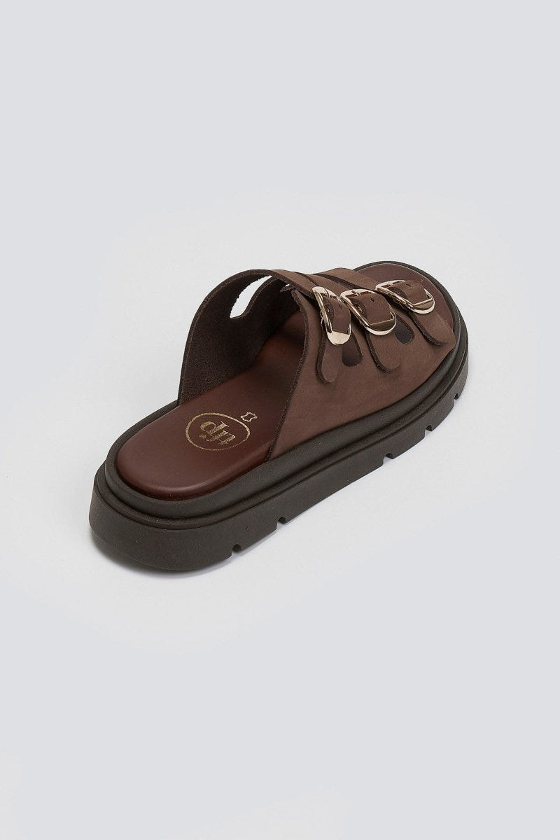 Σανδάλια flatforms δερμάτινα με τρεις φάσες Tfp - Καφέ - thefashionproject.gr - TFP
