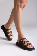Σανδάλια flatforms δερμάτινα με τρεις φάσες Tfp - Καφέ - thefashionproject.gr - TFP