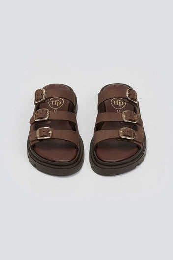 Σανδάλια flatforms δερμάτινα με τρεις φάσες Tfp - Καφέ - thefashionproject.gr - TFP