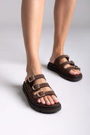 Σανδάλια flatforms δερμάτινα με τρεις φάσες Tfp - Καφέ - thefashionproject.gr - TFP