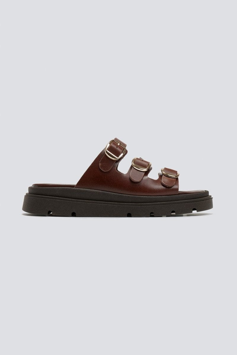 Σανδάλια flatforms δερμάτινα με τρεις φάσες Tfp - Καφέ - thefashionproject.gr - TFP