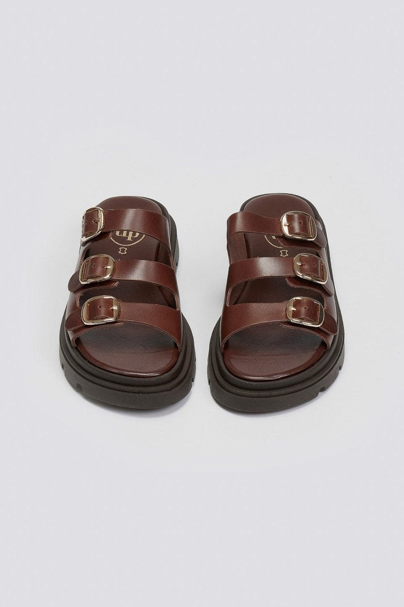 Σανδάλια flatforms δερμάτινα με τρεις φάσες Tfp - Καφέ - thefashionproject.gr - TFP