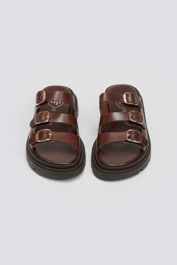 Σανδάλια flatforms δερμάτινα με τρεις φάσες Tfp - Καφέ - thefashionproject.gr - TFP