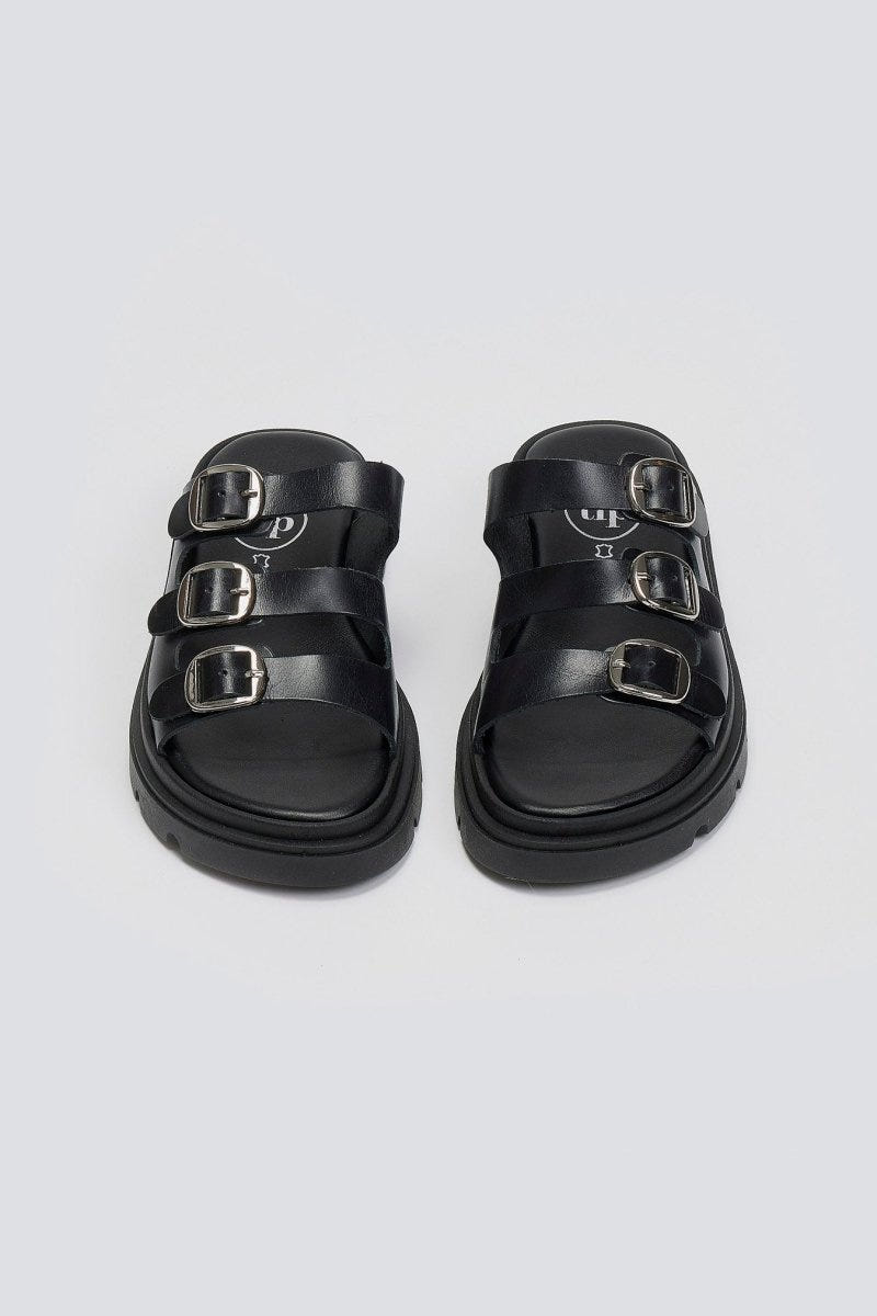 Σανδάλια flatforms δερμάτινα με τρεις φάσες Tfp - Μαύρο - thefashionproject.gr - TFP