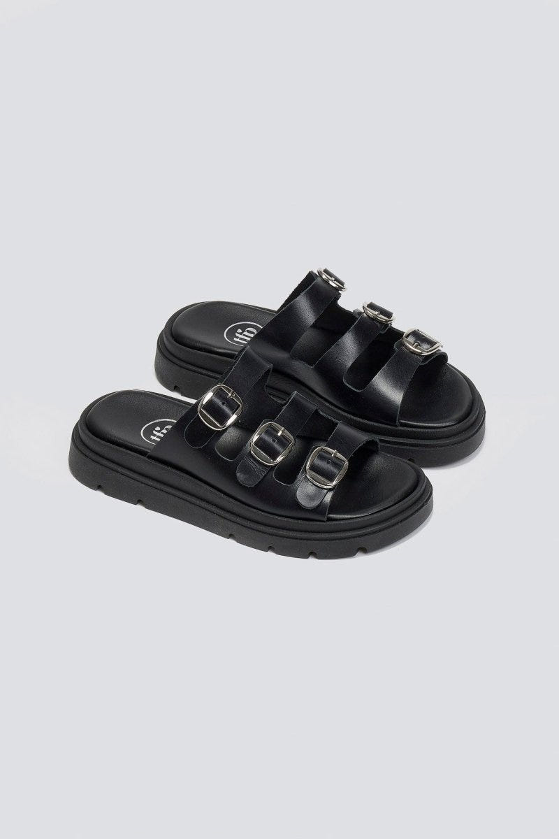 Σανδάλια flatforms δερμάτινα με τρεις φάσες Tfp - Μαύρο - thefashionproject.gr - TFP