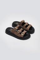 Σανδάλια flatforms δερμάτινα με τρεις φάσες Tfp - Τάουπε - thefashionproject.gr - TFP