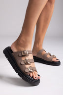 Σανδάλια flatforms δερμάτινα με τρεις φάσες Tfp - Τάουπε - thefashionproject.gr - TFP