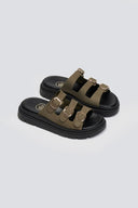 Σανδάλια flatforms δερμάτινα με τρεις φάσες Tfp - Χακί - thefashionproject.gr - TFP