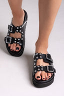Σανδάλια flatforms δερμάτινα με τρουκς ATENEO - Μαύρο - thefashionproject.gr - ATENEO