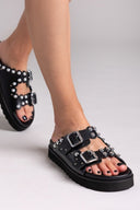 Σανδάλια flatforms δερμάτινα με τρουκς ATENEO - Μαύρο - thefashionproject.gr - ATENEO