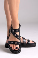 Σανδάλια flatforms δερμάτινα με τρουκς ATENEO - Μαύρο - thefashionproject.gr - ATENEO