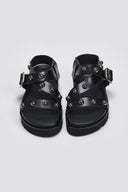 Σανδάλια flatforms δερμάτινα με τρουκς ATENEO - Μαύρο - thefashionproject.gr - ATENEO