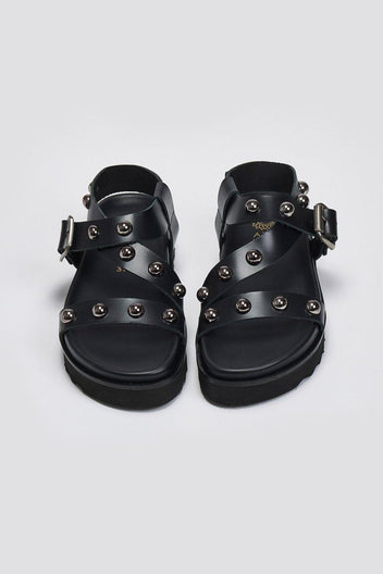 Σανδάλια flatforms δερμάτινα με τρουκς ATENEO - Μαύρο - thefashionproject.gr - ATENEO