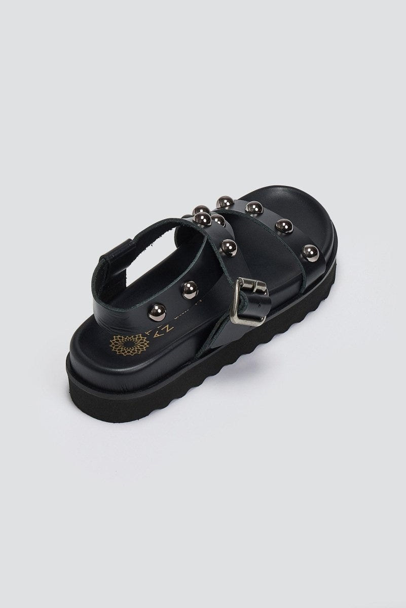 Σανδάλια flatforms δερμάτινα με τρουκς ATENEO - Μαύρο - thefashionproject.gr - ATENEO