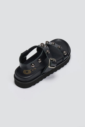 Σανδάλια flatforms δερμάτινα με τρουκς ATENEO - Μαύρο - thefashionproject.gr - ATENEO