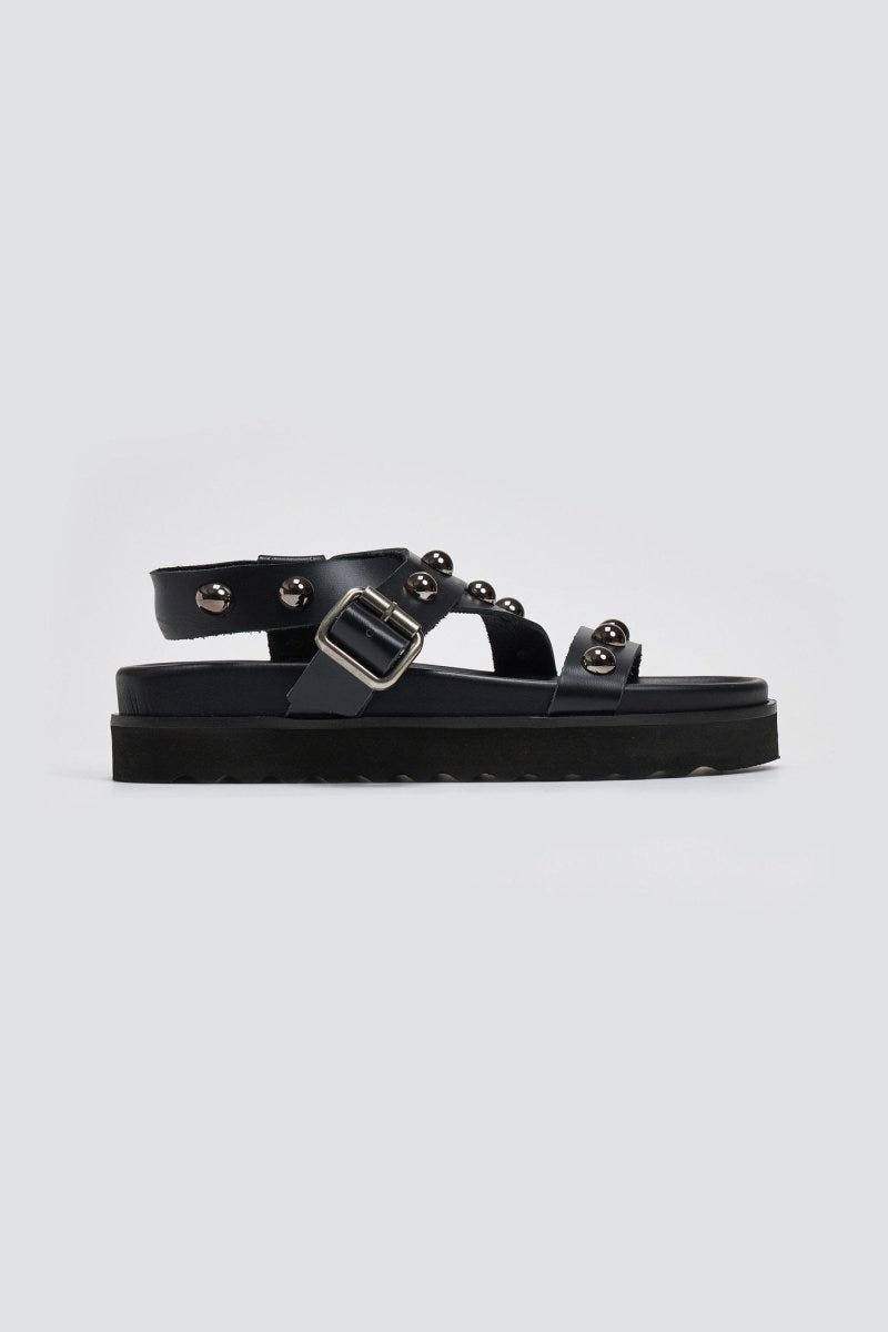 Σανδάλια flatforms δερμάτινα με τρουκς ATENEO - Μαύρο - thefashionproject.gr - ATENEO