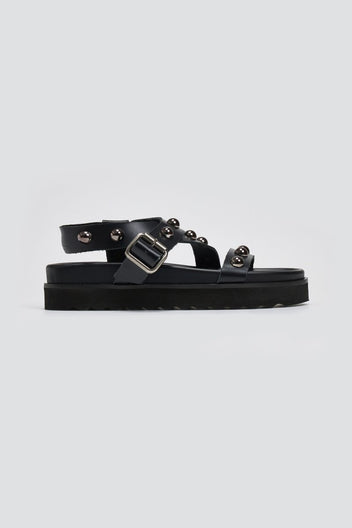 Σανδάλια flatforms δερμάτινα με τρουκς ATENEO - Μαύρο - thefashionproject.gr - ATENEO