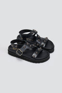 Σανδάλια flatforms δερμάτινα με τρουκς ATENEO - Μαύρο - thefashionproject.gr - ATENEO