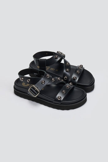 Σανδάλια flatforms δερμάτινα με τρουκς ATENEO - Μαύρο - thefashionproject.gr - ATENEO