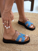 Σανδάλια flatforms δερμάτινα με τζιν φάσα tfp - Ταμπά - thefashionproject.gr - TFP