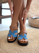 Σανδάλια flatforms δερμάτινα με τζιν φάσα tfp - Ταμπά - thefashionproject.gr - TFP