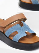 Σανδάλια flatforms δερμάτινα με τζιν φάσα tfp - Ταμπά - thefashionproject.gr - TFP