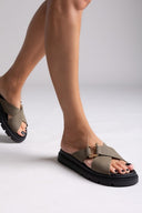 Σανδάλια flatforms δερμάτινα nubuck Tfp - Χακί - thefashionproject.gr - TFP