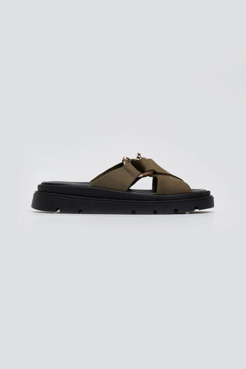 Σανδάλια flatforms δερμάτινα nubuck Tfp - Χακί - thefashionproject.gr - TFP