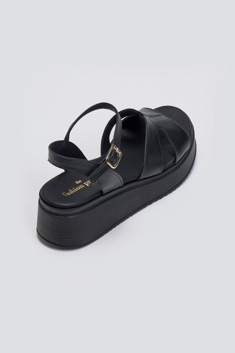 Σανδάλια flatforms δερμάτινα TFP - Μαύρο - thefashionproject.gr - TFP