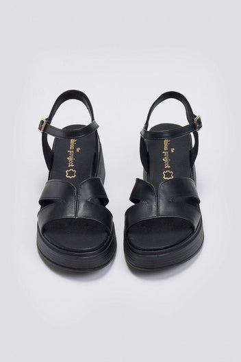 Σανδάλια flatforms δερμάτινα TFP - Μαύρο - thefashionproject.gr - TFP