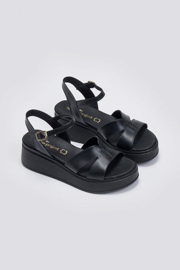 Σανδάλια flatforms δερμάτινα TFP - Μαύρο - thefashionproject.gr - TFP
