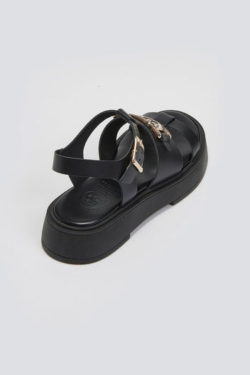 Σανδάλια flatforms δερμάτινα Tfp - Μαύρο - thefashionproject.gr - TFP