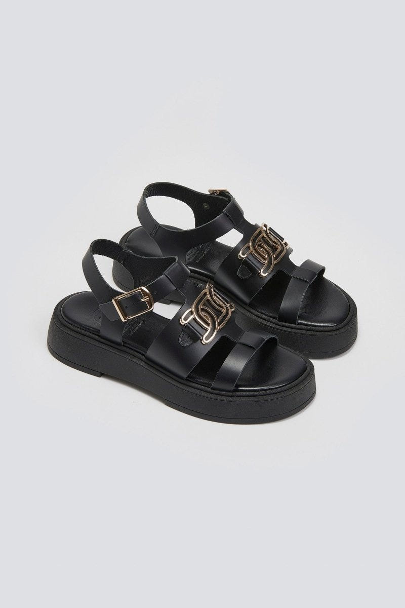 Σανδάλια flatforms δερμάτινα Tfp - Μαύρο - thefashionproject.gr - TFP