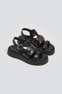 Σανδάλια flatforms δερμάτινα Tfp - Μαύρο - thefashionproject.gr - TFP
