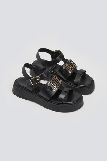 Σανδάλια flatforms δερμάτινα Tfp - Μαύρο - thefashionproject.gr - TFP