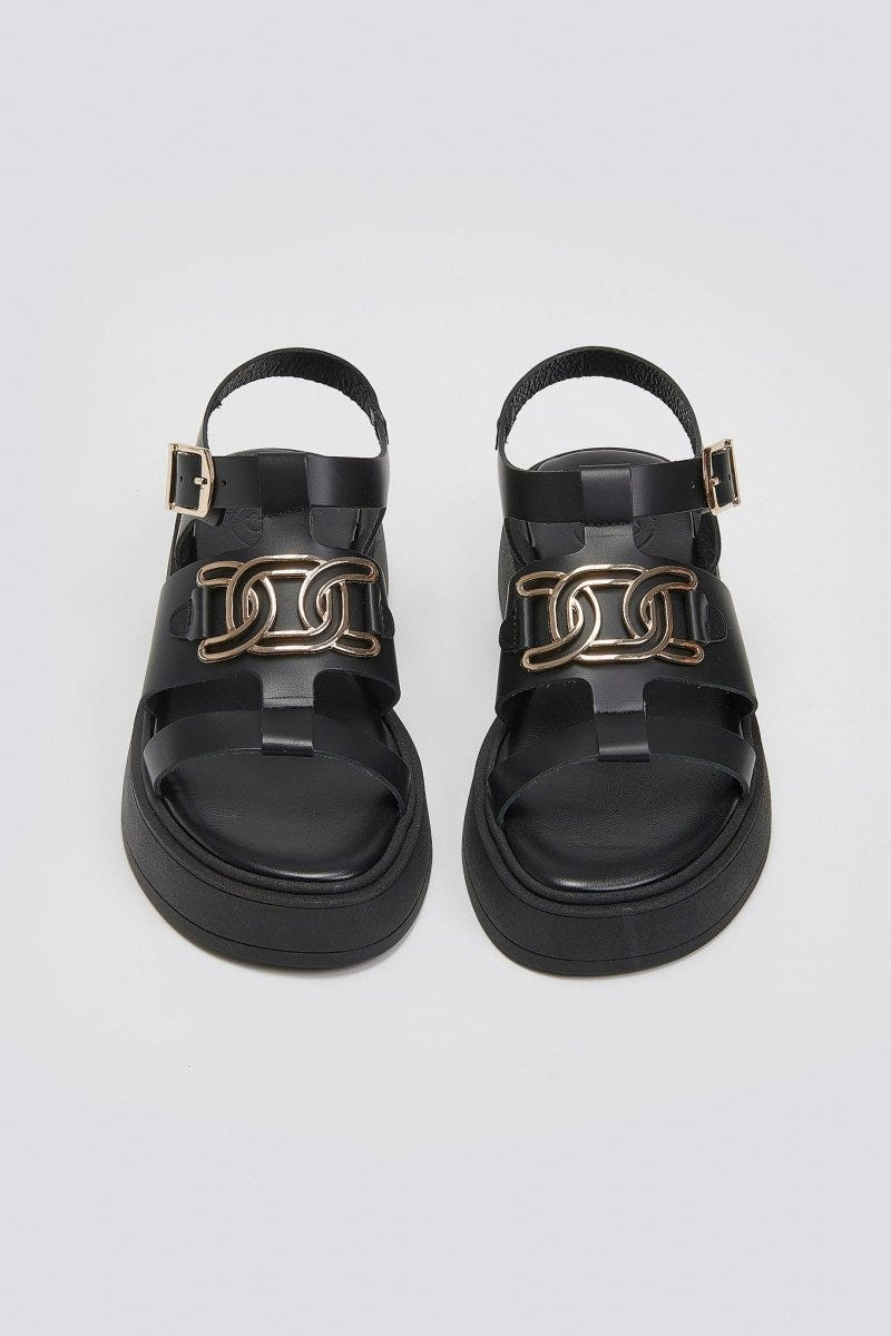 Σανδάλια flatforms δερμάτινα Tfp - Μαύρο - thefashionproject.gr - TFP