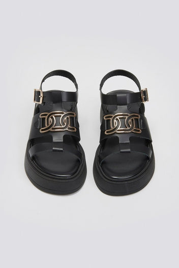 Σανδάλια flatforms δερμάτινα Tfp - Μαύρο - thefashionproject.gr - TFP