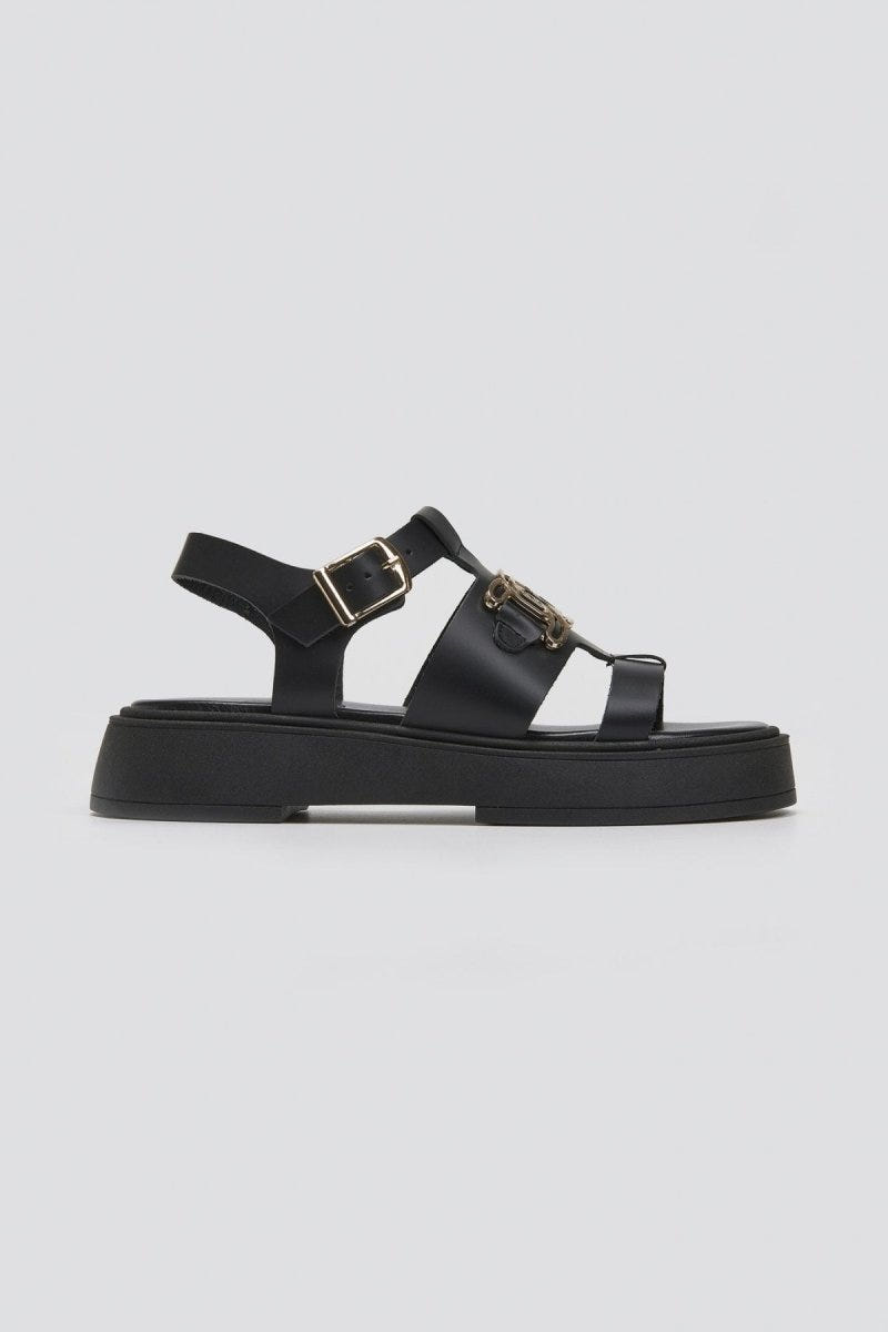 Σανδάλια flatforms δερμάτινα Tfp - Μαύρο - thefashionproject.gr - TFP