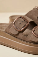 Leather Flatform Sandals - Brown