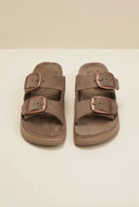 Leather Flatform Sandals - Brown