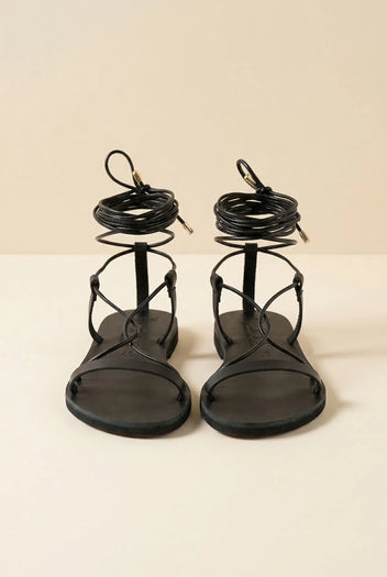 Leder Lace-up Sandalen – Schwarz