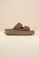 Leather Flatform Sandals - Brown