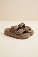 Leather Flatform Sandals - Brown